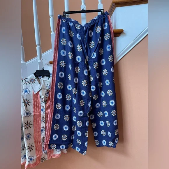 Super chic Anthropologie NWT Set Linen blend generously sized SM top & pants - Picture 3 of 16